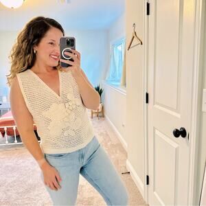 Lingua Franca Cream Organic Cotton Fruit Embroidered Knit Tank Top XL